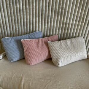Trousse de toilette en velours cotelé Beige rose et bleu