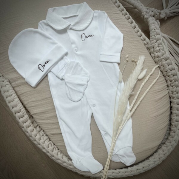 Ensemble coton 3 pièces pour bébé Pyjama coton avec col Bonnet Moufles