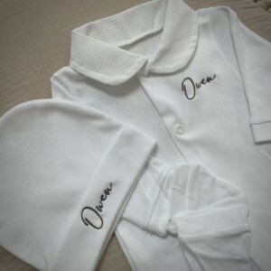 Ensemble coton 3 pièces pour bébé Pyjama coton avec col Bonnet Moufles