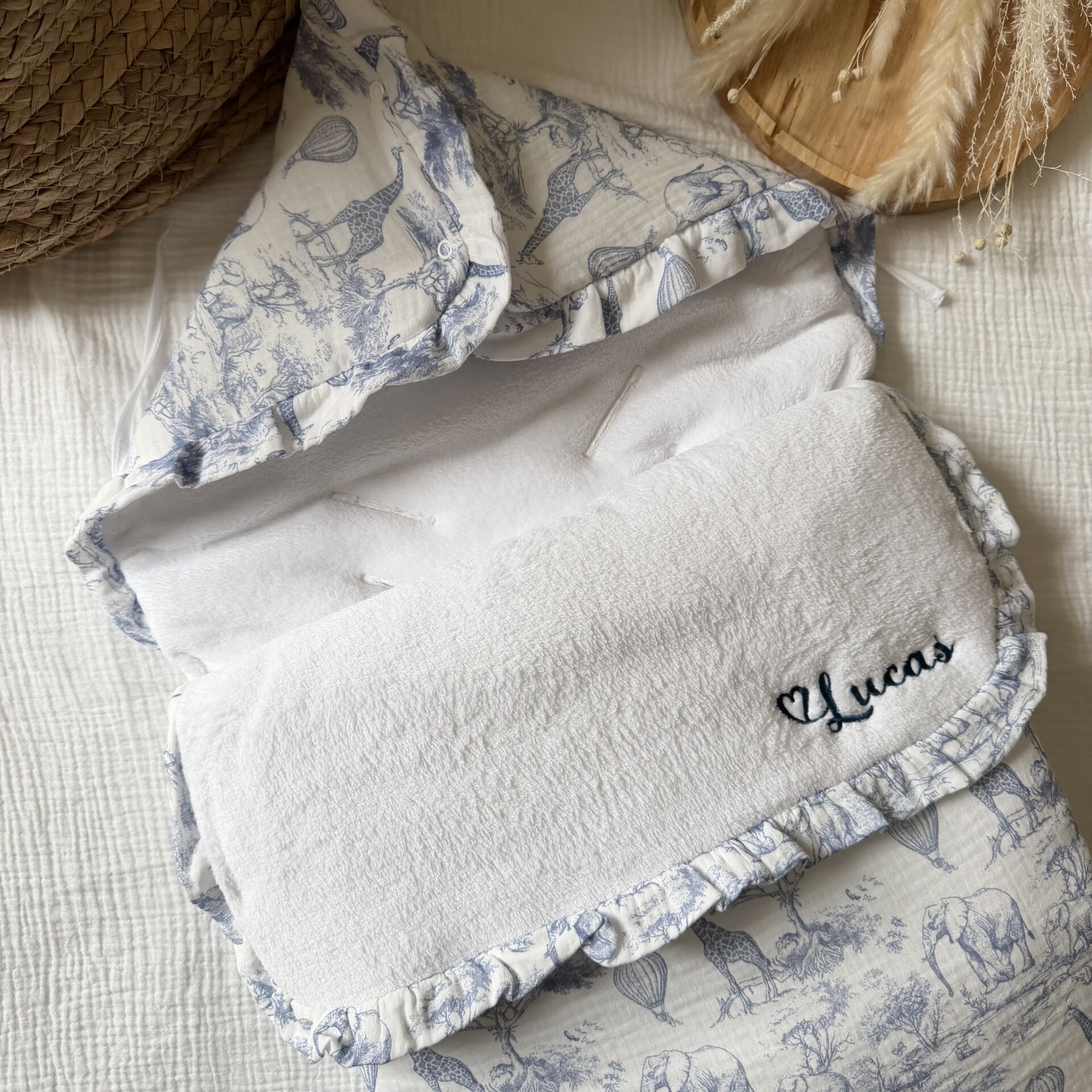 Nid d’ange toile de jouy bleu